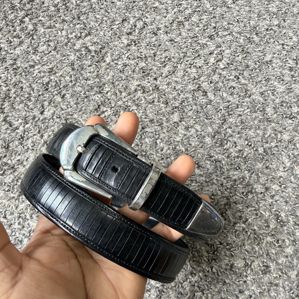 Mezlan Leather Belt Mens Size 36 Black Silver Buckle Dress Classic 1.25” Spain